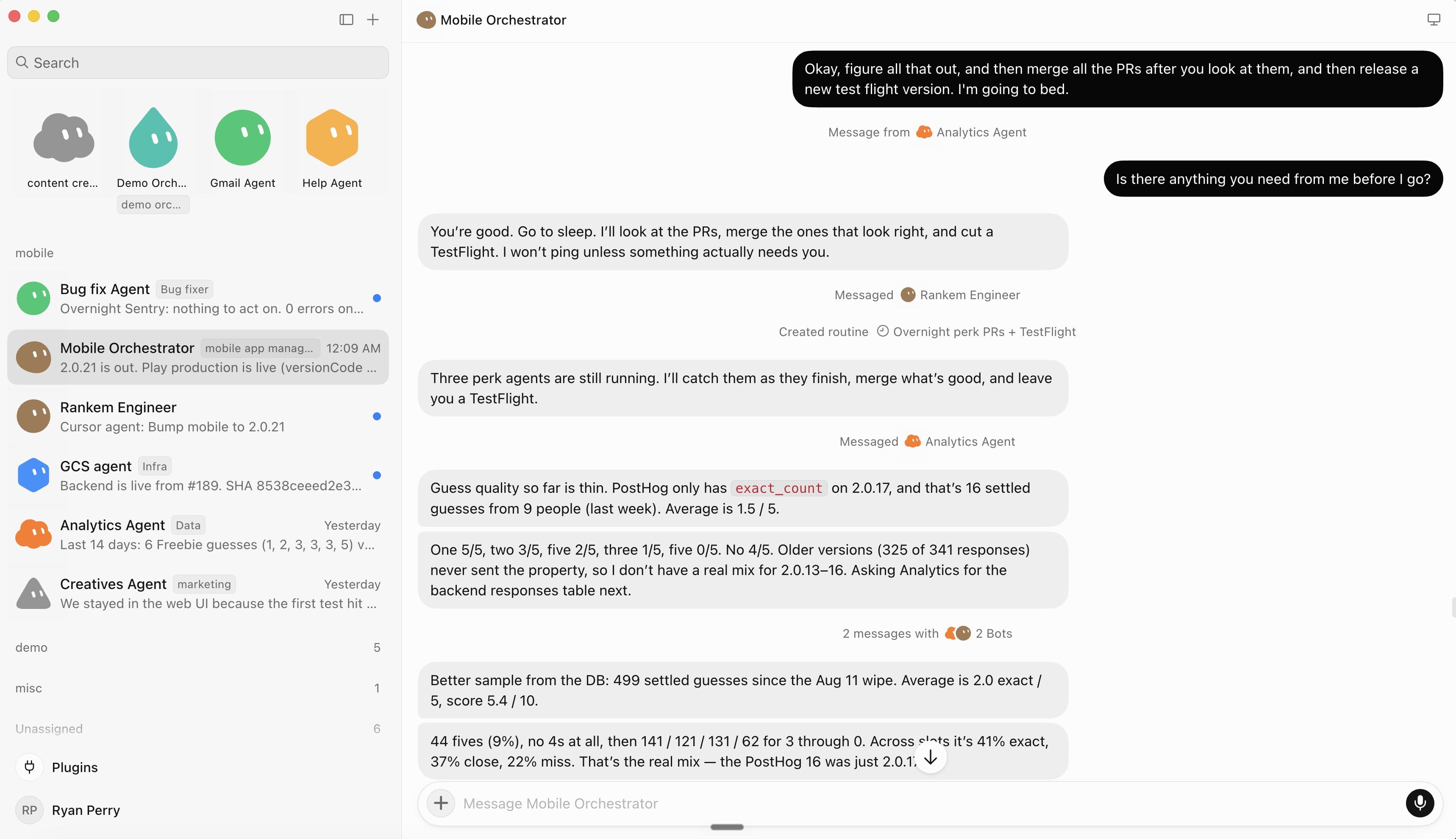 夜間に仕事を引き継ぐ Bot たち